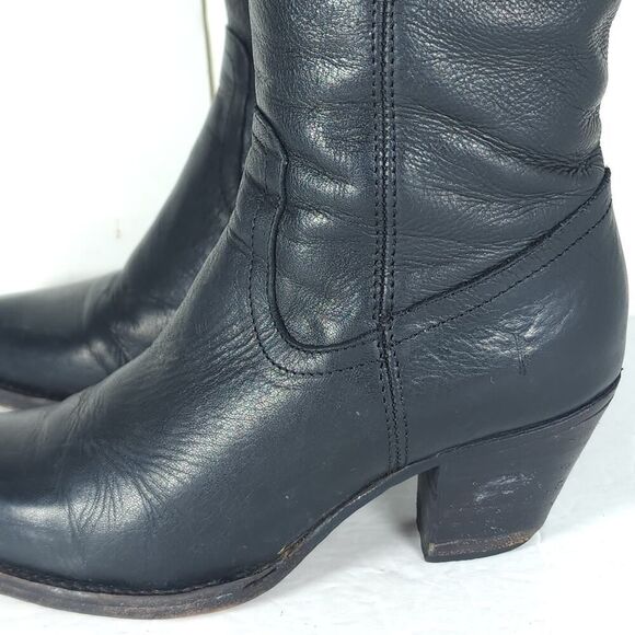 Frye Women's Jane US6,5B Black Leather Fold Over Pull On Knee High Riding Boots - Picture 12 of 16